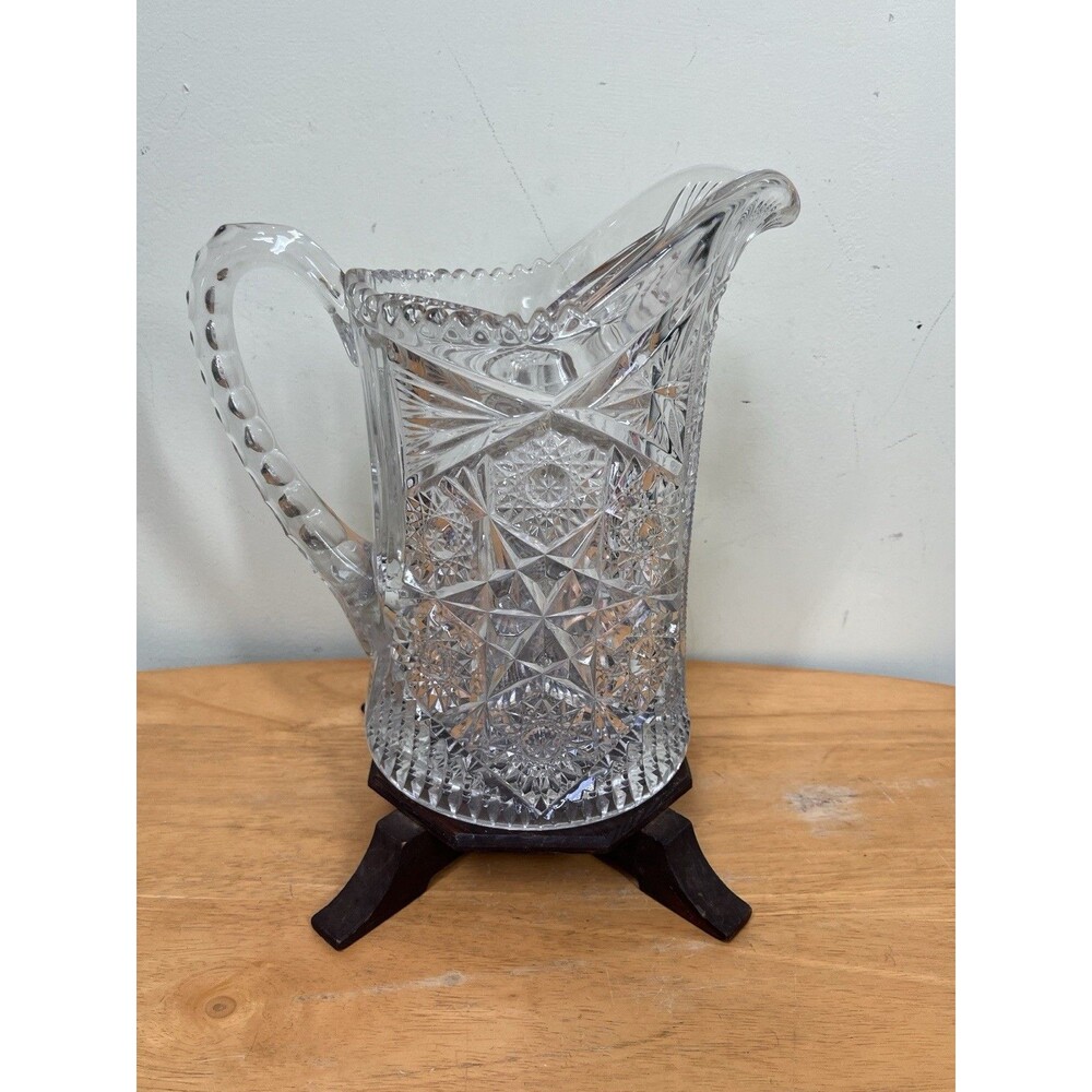 Vintage ABP American Brilliant Period Cut Glass Water Pitcher Pinwheel Heavy 10"